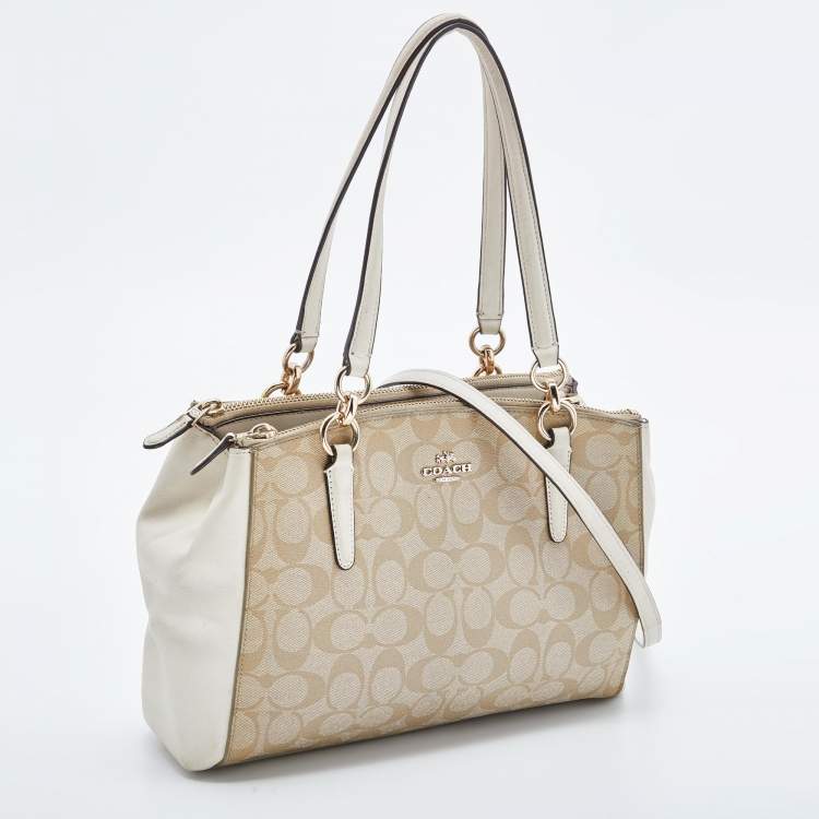 مملوكة مسبقًا Coach Beige/Tan Signature Coated Canvas and Leather Christie Carryall Shoulder Bag