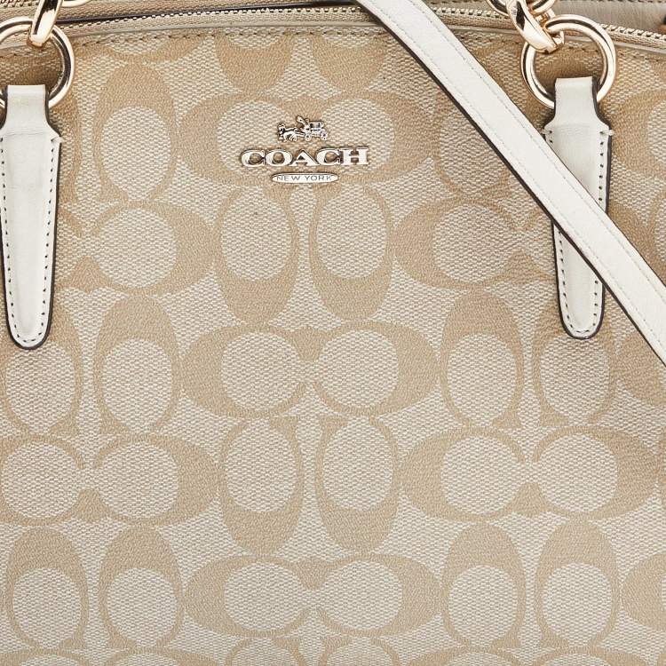 مملوكة مسبقًا Coach Beige/Tan Signature Coated Canvas and Leather Christie Carryall Shoulder Bag
