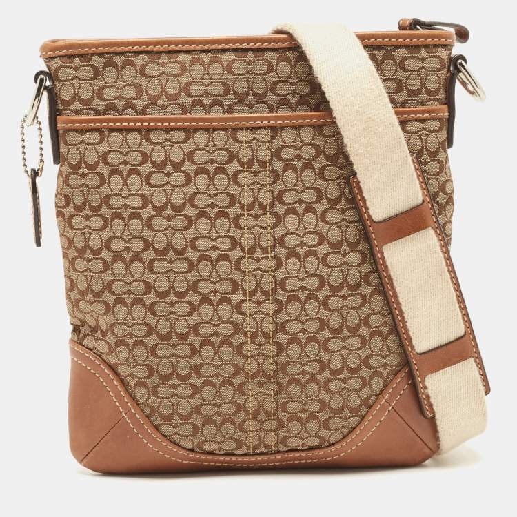Coach Brown/Beige Signature Canvas and Leather Swingpack Crossbody