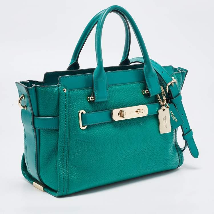 Pre Owned Coach Green Leather Swagger 27 Carryall Satchel