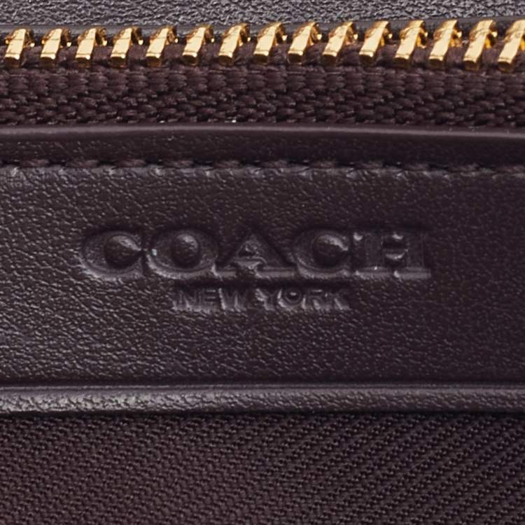 Pre Owned Coach Beige/Black Signature Coated Canvas and Leather Accordion Zip Around Wallet