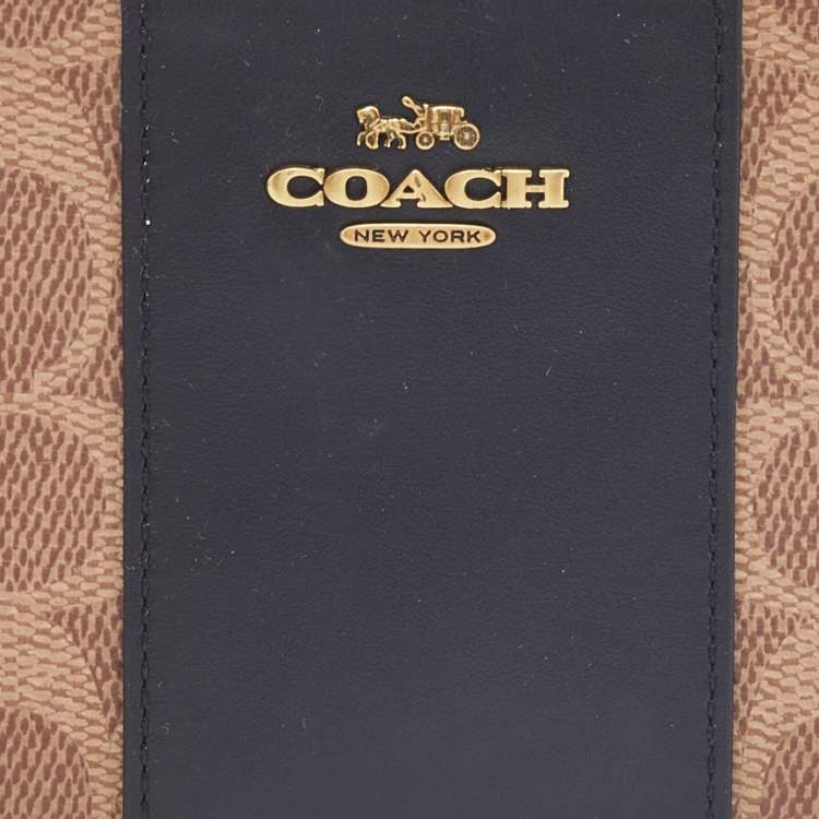 Pre Owned Coach Beige/Black Signature Coated Canvas and Leather Accordion Zip Around Wallet