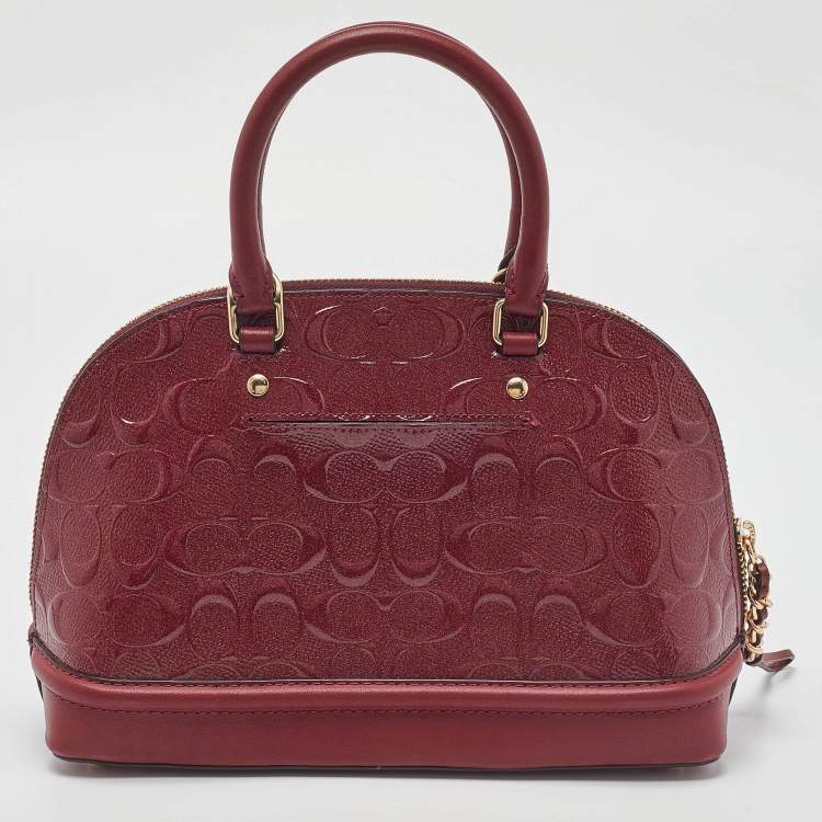 Pre Owned Coach Dark Red Signature Embossed Patent and Leather Mini Sierra Satchel