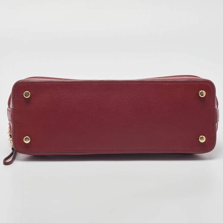 Pre Owned Coach Dark Red Signature Embossed Patent and Leather Mini Sierra Satchel