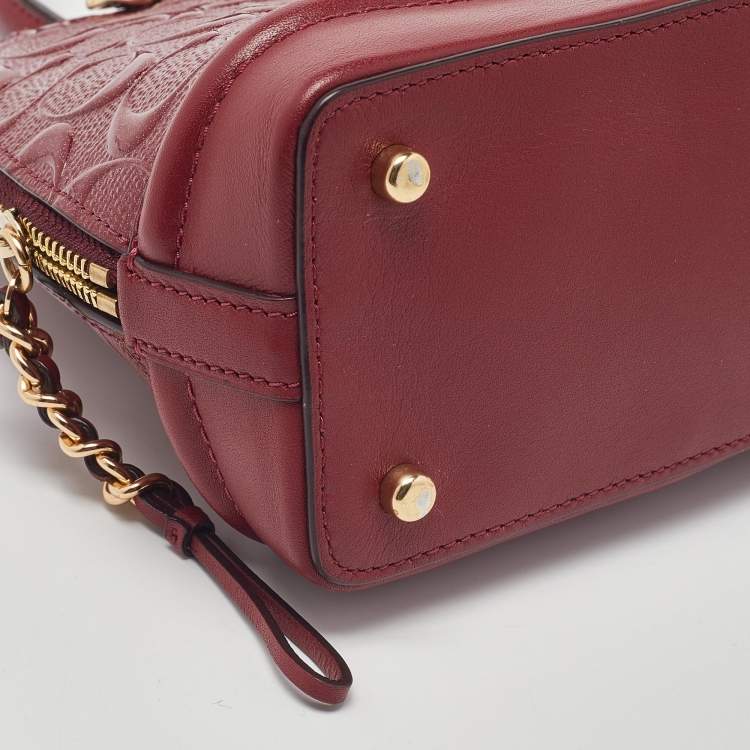 Pre Owned Coach Dark Red Signature Embossed Patent and Leather Mini Sierra Satchel