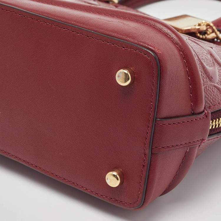 Pre Owned Coach Dark Red Signature Embossed Patent and Leather Mini Sierra Satchel