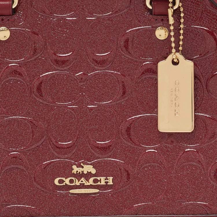 Pre Owned Coach Dark Red Signature Embossed Patent and Leather Mini Sierra Satchel