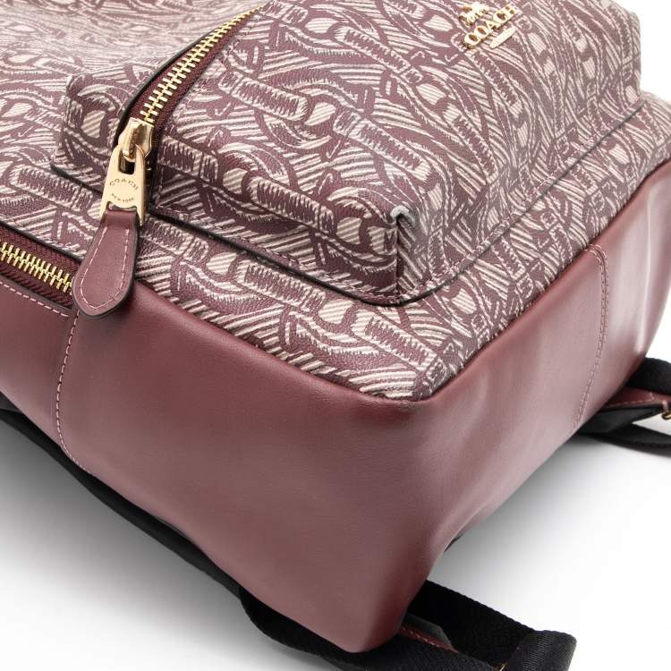 Pre Owned Coach Maroon Signature Coated Canvas and Leather Backpack