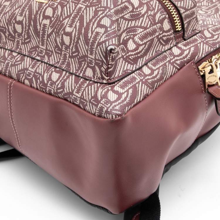 Pre Owned Coach Maroon Signature Coated Canvas and Leather Backpack