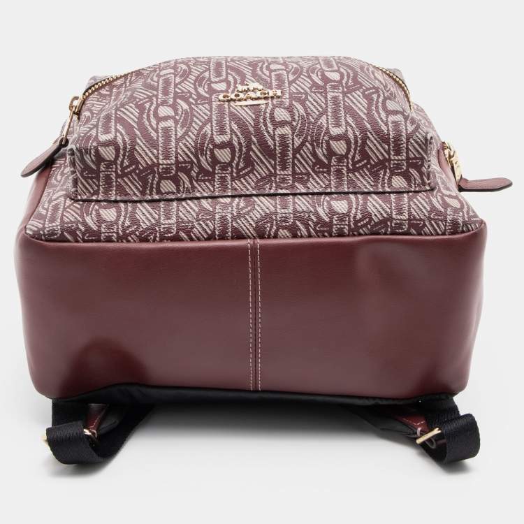 Pre Owned Coach Maroon Signature Coated Canvas and Leather Backpack