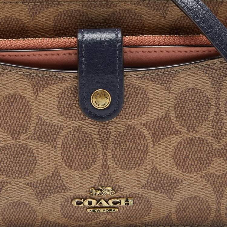 Pre Owned Coach Beige/Peach Signature Coated Canvas and Leather Noa Pop Up Crossbody Bag