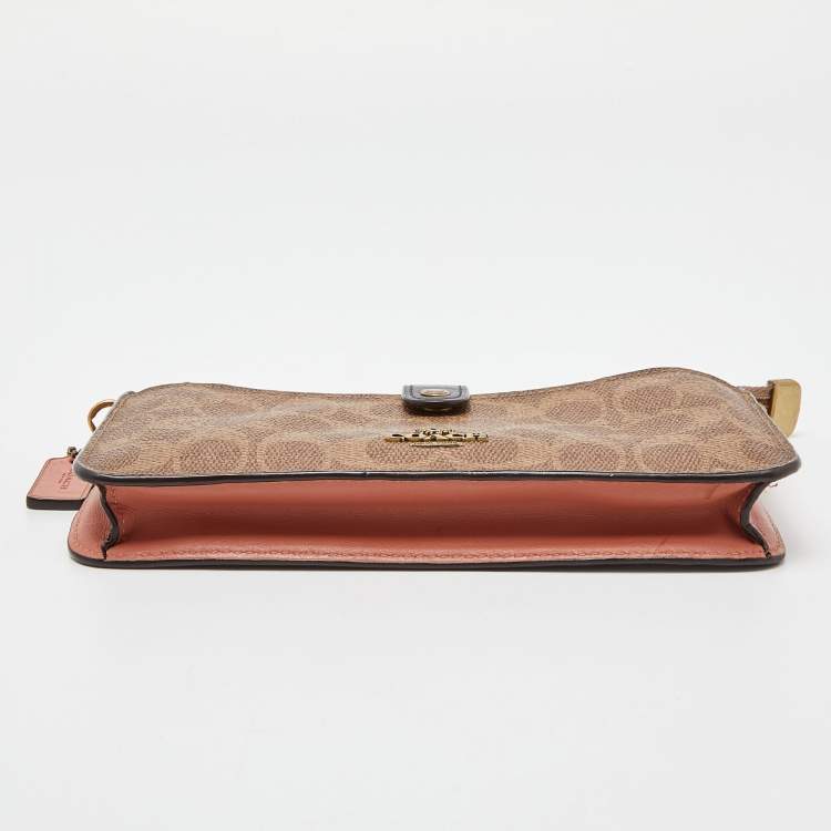 Pre Owned Coach Beige/Peach Signature Coated Canvas and Leather Noa Pop Up Crossbody Bag
