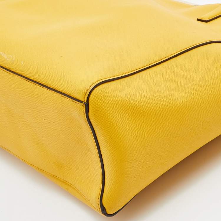 Pre Owned Coach Yellow Leather Madison East West Tote