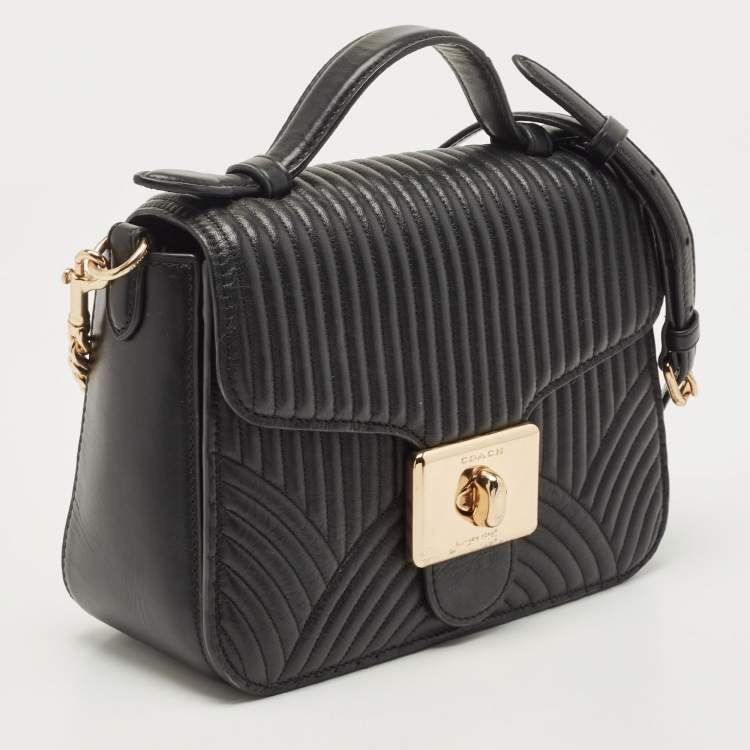 Pre Owned Coach Black Quilted Leather Top Handle Bag 