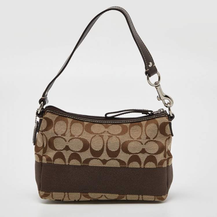 مملوكة مسبقًا Coach Brown/Beige Signature Canvas and Leather Baguette Bag 