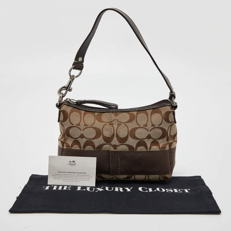 مملوكة مسبقًا Coach Brown/Beige Signature Canvas and Leather Baguette Bag 