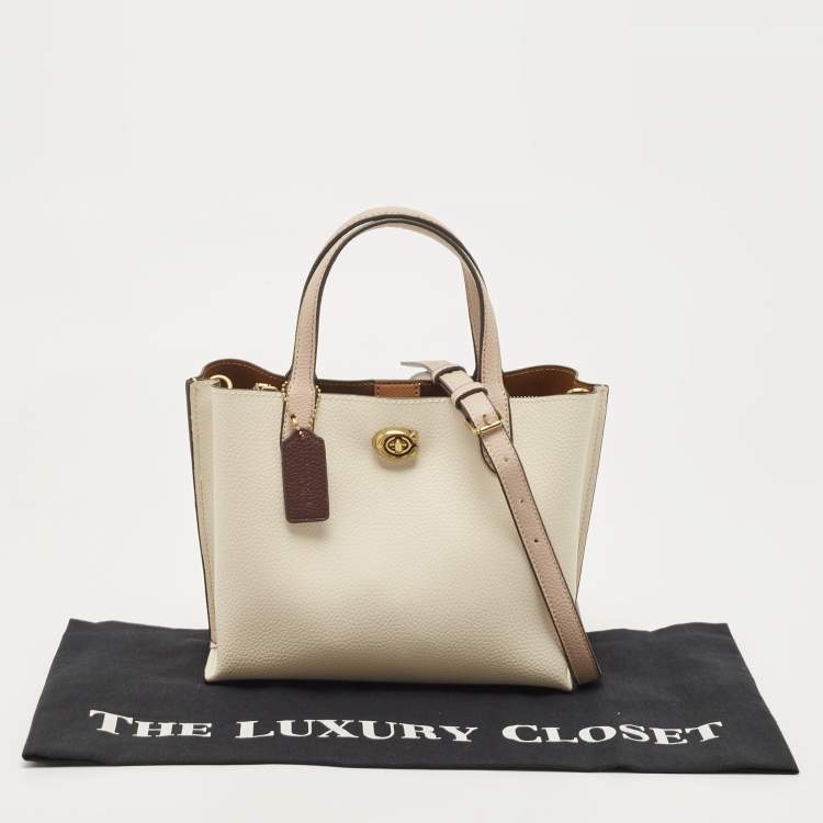 Pre Owned Coach Off White/Pink Leather Willow Tote
