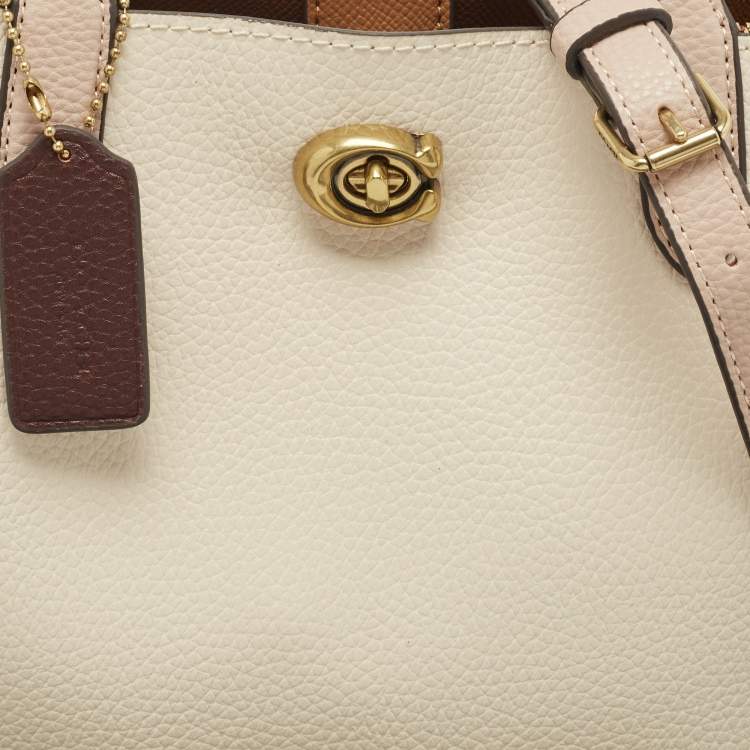 Pre Owned Coach Off White/Pink Leather Willow Tote