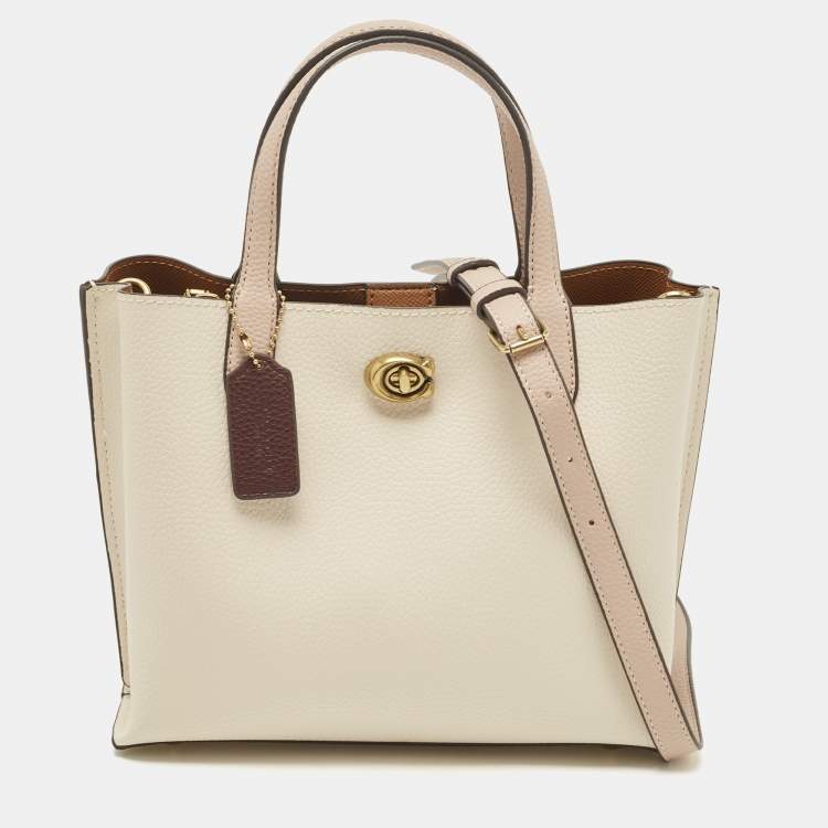 Pre Owned Coach Off White/Pink Leather Willow Tote