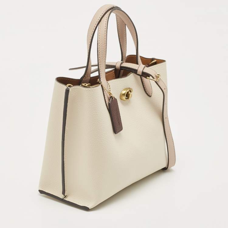Pre Owned Coach Off White/Pink Leather Willow Tote