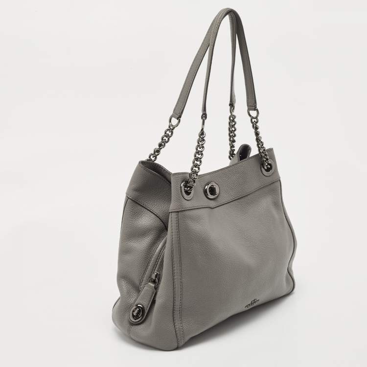 Pre Owned Coach Grey Leather Turnlock Edie Shoulder Bag