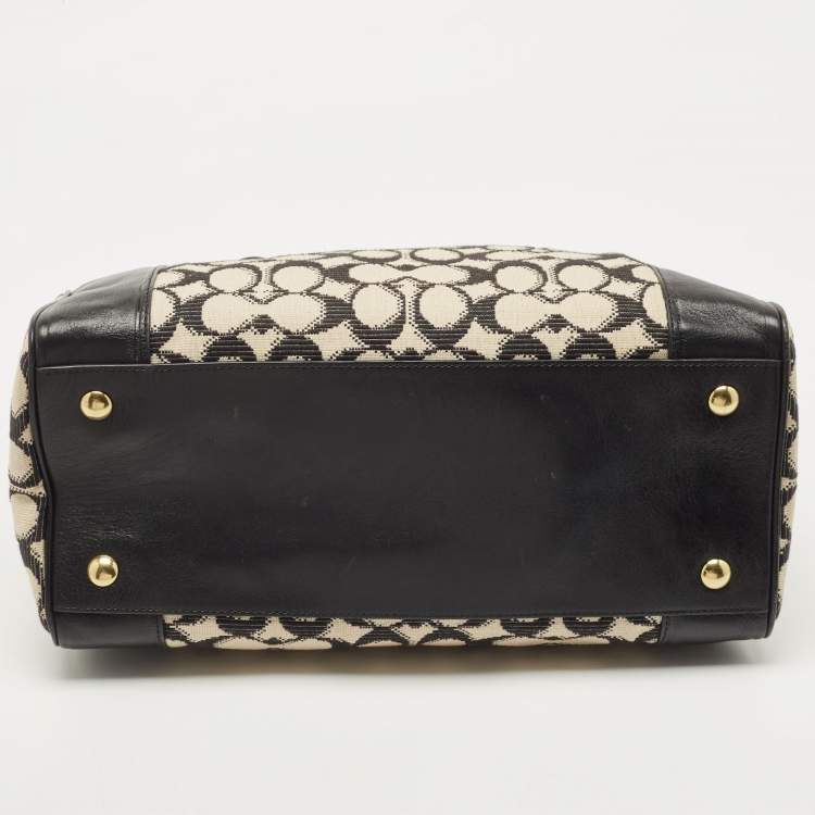 Pre Owned Coach Black/White Signature Canvas and Leather Legacy Haley Satchel