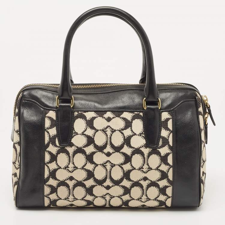 Pre Owned Coach Black/White Signature Canvas and Leather Legacy Haley Satchel