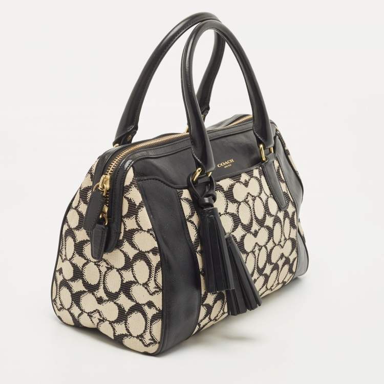 Pre Owned Coach Black/White Signature Canvas and Leather Legacy Haley Satchel