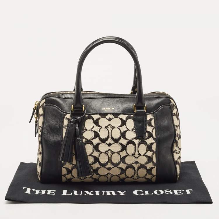 Pre Owned Coach Black/White Signature Canvas and Leather Legacy Haley Satchel