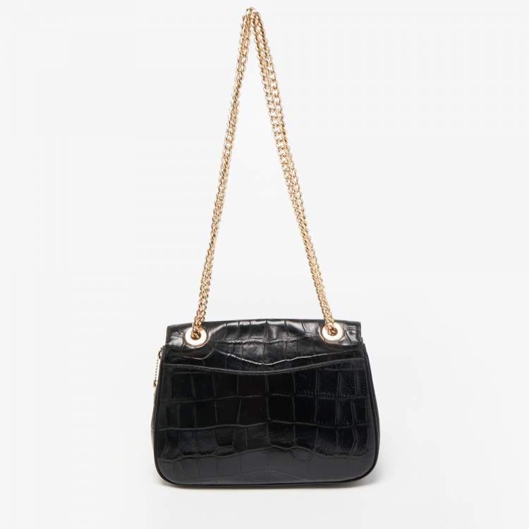 Pre Owned Coach Black Croc Embossed leather Cassidy Chain Shoulder Bag