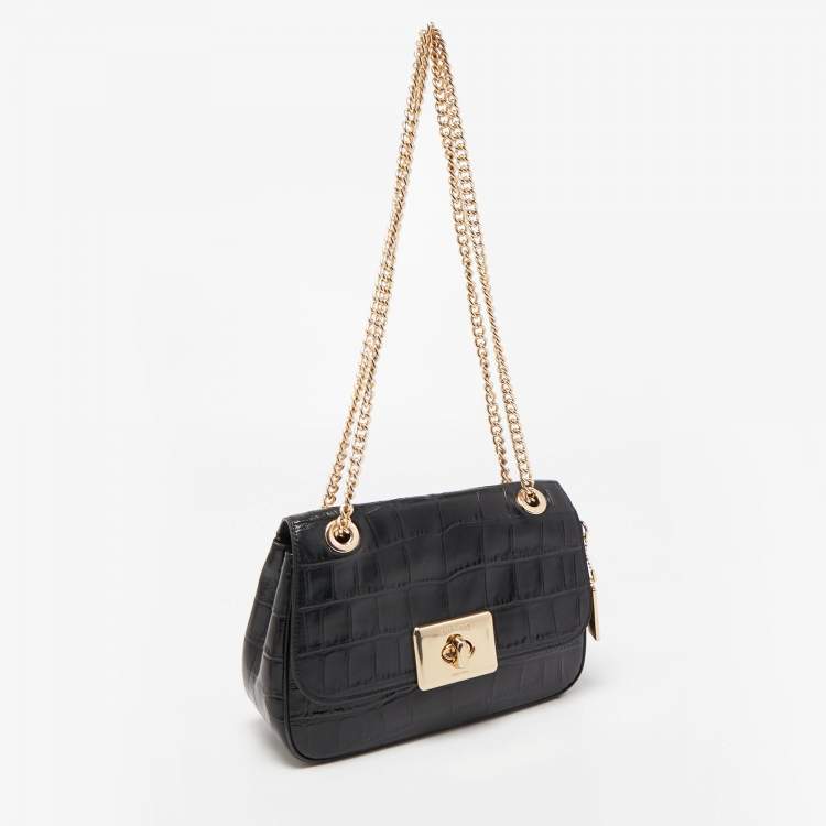 Pre Owned Coach Black Croc Embossed leather Cassidy Chain Shoulder Bag