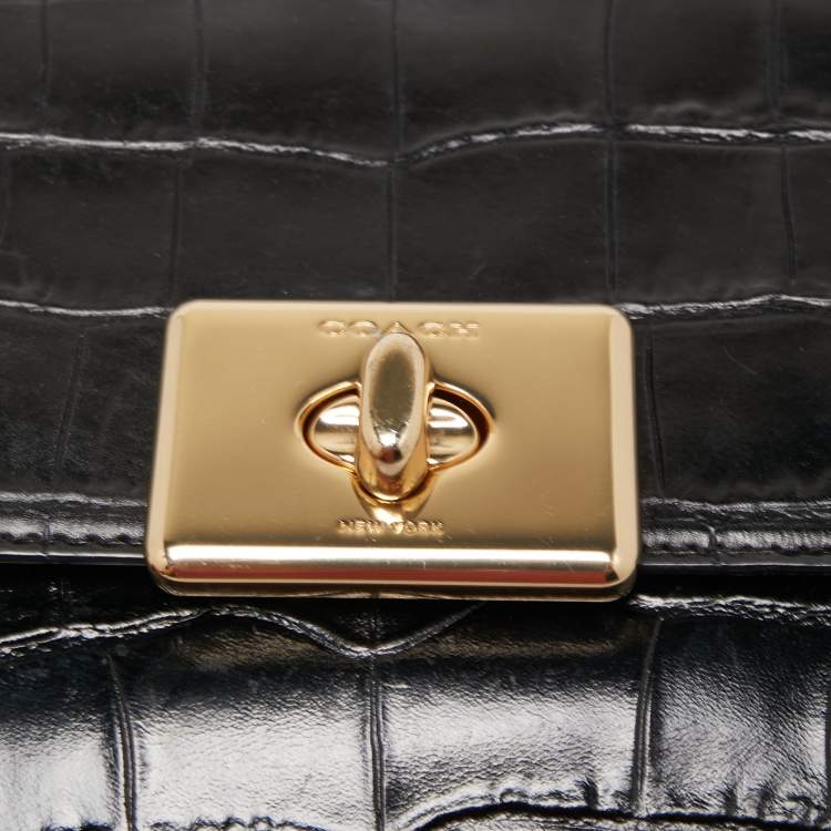 Pre Owned Coach Black Croc Embossed leather Cassidy Chain Shoulder Bag
