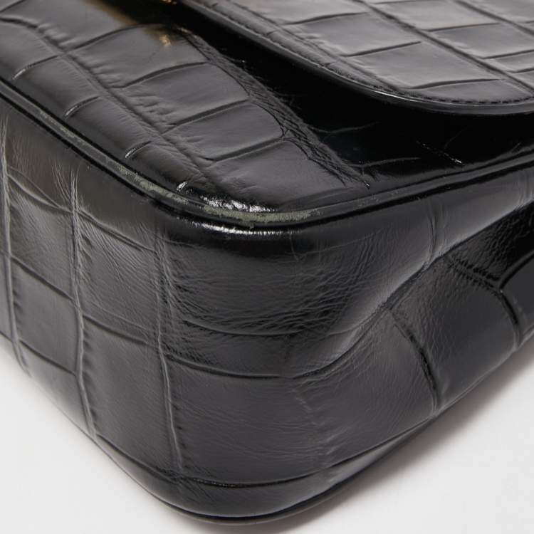Pre Owned Coach Black Croc Embossed leather Cassidy Chain Shoulder Bag