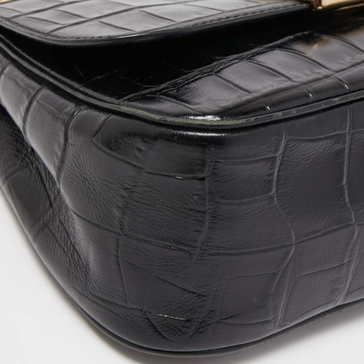 Pre Owned Coach Black Croc Embossed leather Cassidy Chain Shoulder Bag