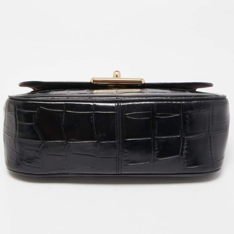 Pre Owned Coach Black Croc Embossed leather Cassidy Chain Shoulder Bag