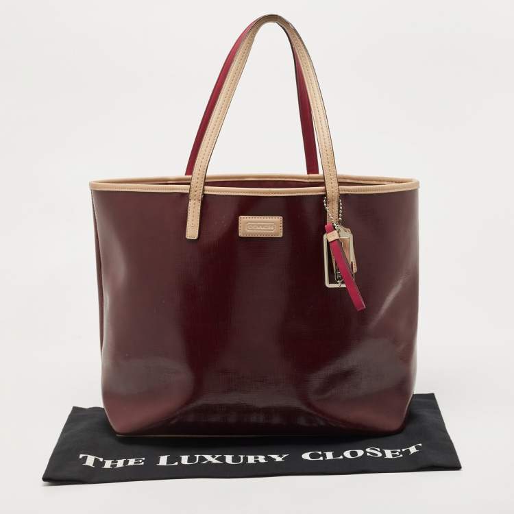 Pre Owned Coach Burgundy Patent Leather Metro Tote