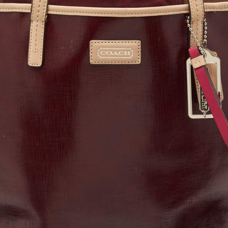 Pre Owned Coach Burgundy Patent Leather Metro Tote