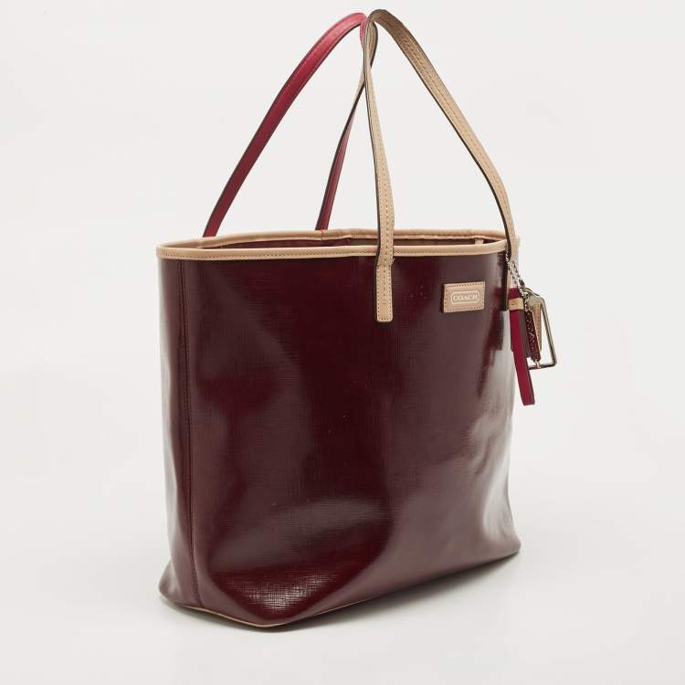 Pre Owned Coach Burgundy Patent Leather Metro Tote