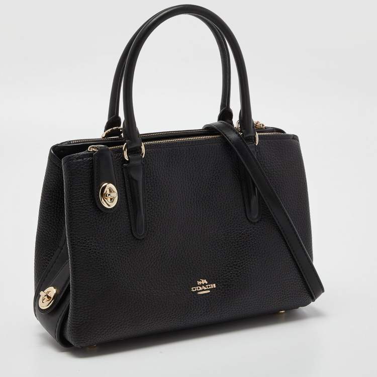 Pre Owned Coach Black Leather Brooklyn Carryall 28 Tote