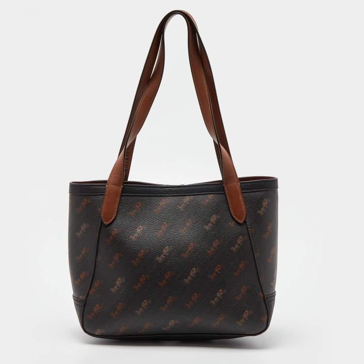 Pre Owned Coach Brown Siganature Coated Canvas and Leather Tote