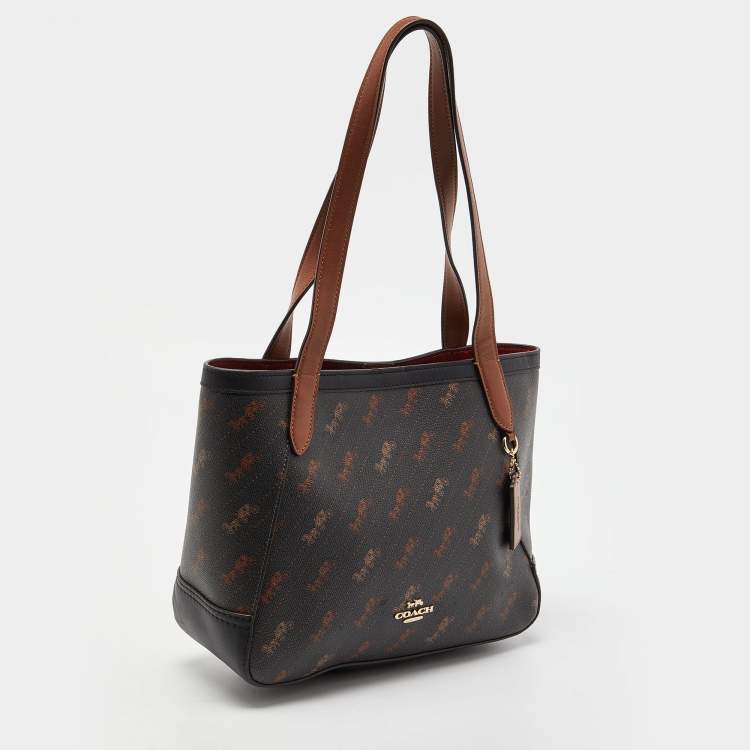 Pre Owned Coach Brown Siganature Coated Canvas and Leather Tote