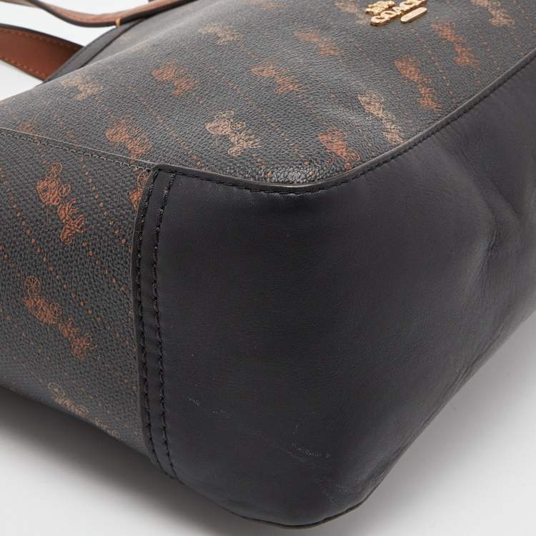 Pre Owned Coach Brown Siganature Coated Canvas and Leather Tote