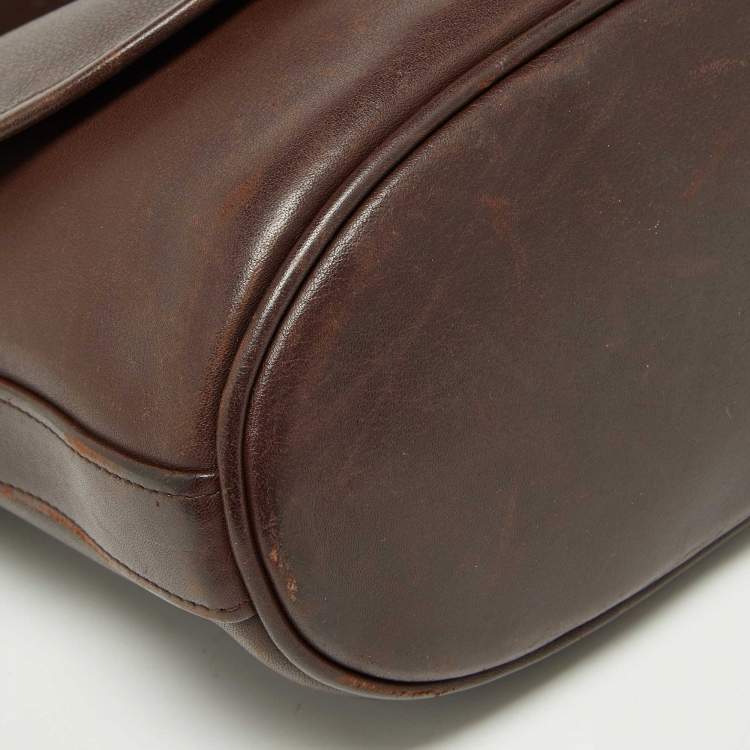 Pre Owned Coach Brown Leather Vintage Flap Crossbody Bag