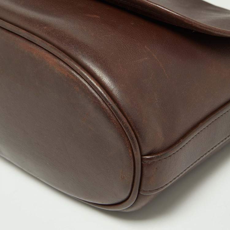 Pre Owned Coach Brown Leather Vintage Flap Crossbody Bag