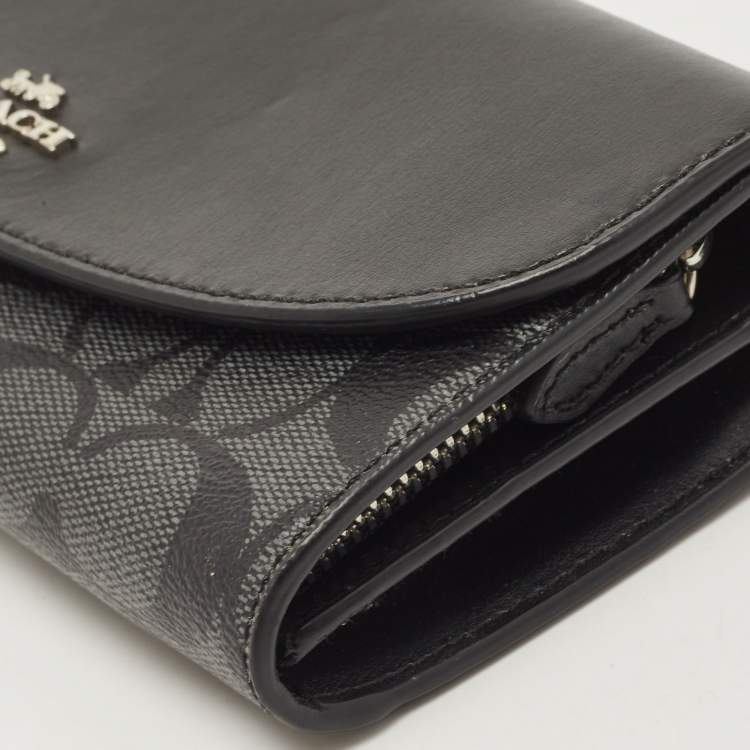 Pre Owned Coach Black/Grey Signature Coated Canvas and Leather Slim Envelope Wallet