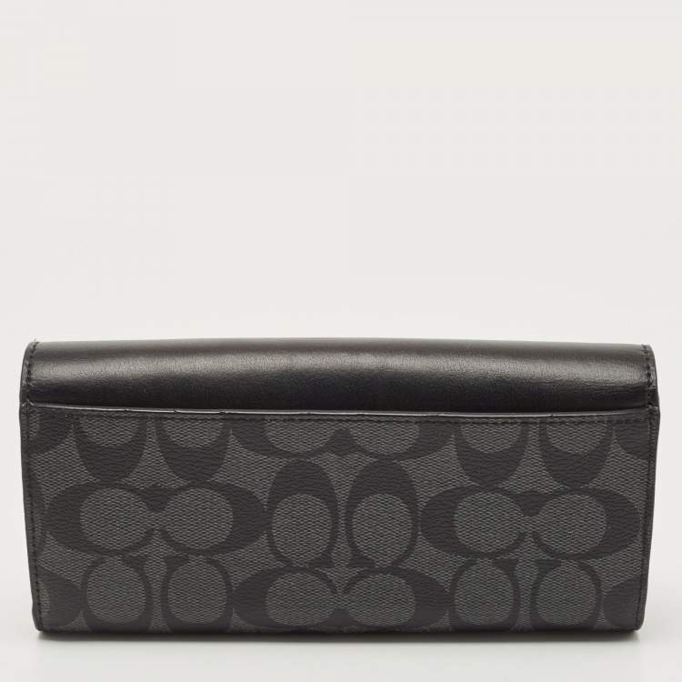Pre Owned Coach Black/Grey Signature Coated Canvas and Leather Slim Envelope Wallet