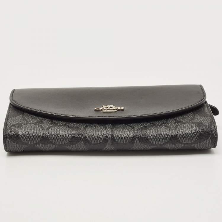 Pre Owned Coach Black/Grey Signature Coated Canvas and Leather Slim Envelope Wallet