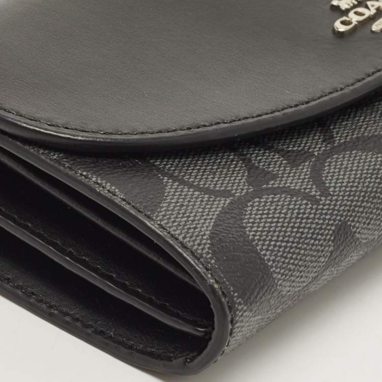 Pre Owned Coach Black/Grey Signature Coated Canvas and Leather Slim Envelope Wallet
