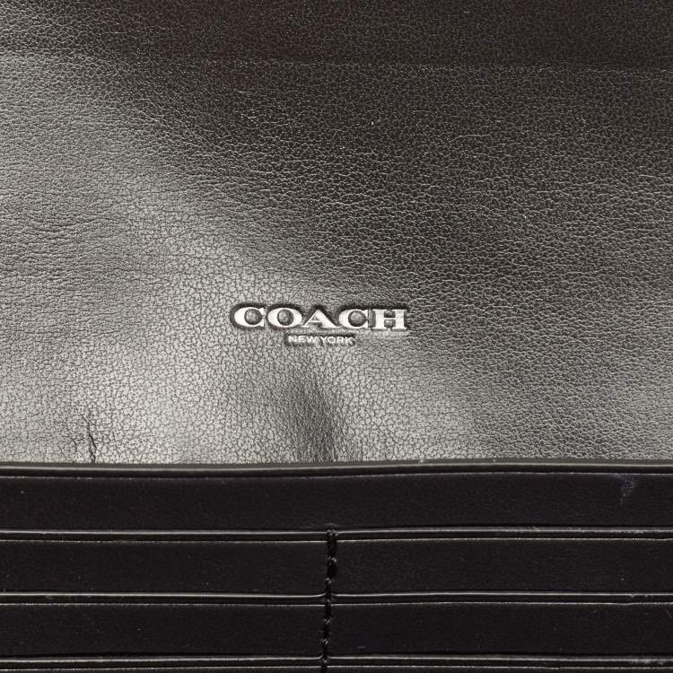 Pre Owned Coach Black/Grey Signature Coated Canvas and Leather Slim Envelope Wallet