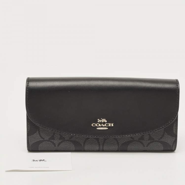 Pre Owned Coach Black/Grey Signature Coated Canvas and Leather Slim Envelope Wallet